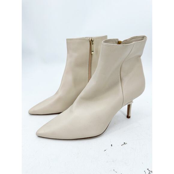 L’Agence Aimee Nude Cream Pointed Toe Stiletto Heel Zip Ankle Booties Size 40 - Picture 1 of 6